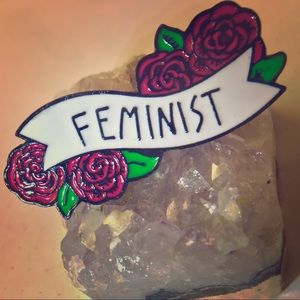 🌹Feminist rose banner enamel & metal pin NWT